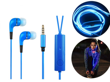 Leuchtende Kopfhörer in der Farbe blau In Ear Kopfhörer LED Headsets Stereo In Ear Kopfhörer leuchtend Earphone mit Mikrofon für Freisprechfunktion für iOS und Android Handys iPad Laptops Tablet