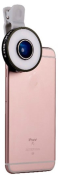 LED Selfie Kamera in der Farbe schwarz Handylicht 6 in 1 Multi LED Objektiv für iPhone 5, 6 plus 6 S Samsung Smartphones uvm. Clip-on Blitzlicht Fischaugen-Objektiv 10X Makro, 0.65X Weitwinkel Objektiv